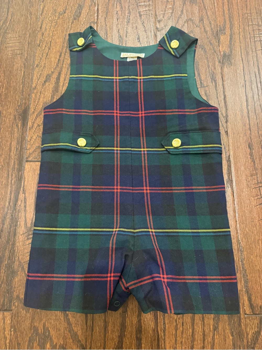 The Beaufort Bonnet Company Green and Navy Tartan Short Romper
